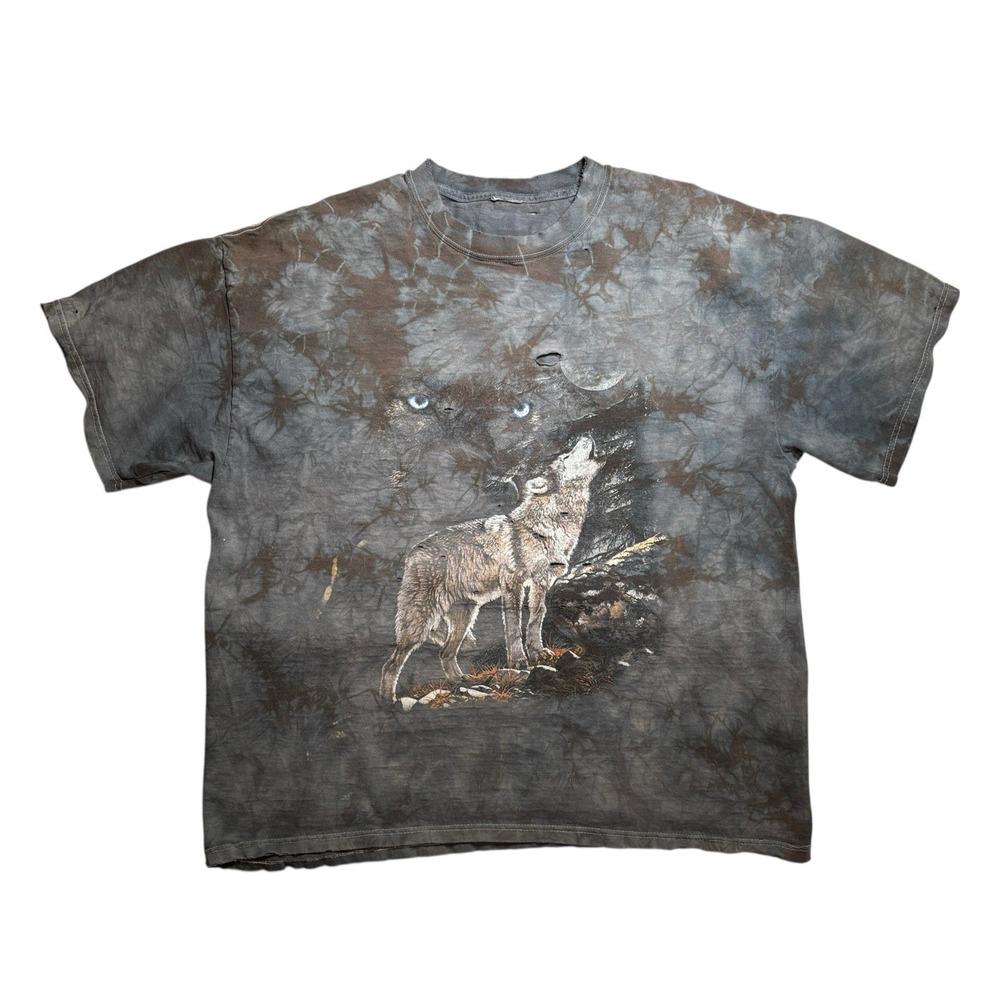 Vintage The Mountain Mens T-Shirt Gray Wolf Animal Distressed Worn In Grunge